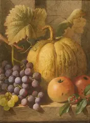 Charles H. Slater, Still Life Study of a Pumpkin, Grapes and Apples, watercolour