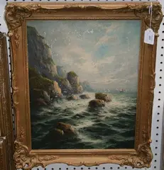 Frank Hider, On the Cornish Coast' (Stormy Coastal View), oil on canvas