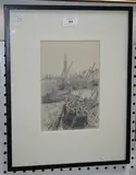 Richard Toovey, Harbour, Concarneau, pencil drawing