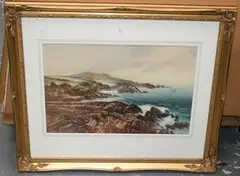 J. Shapland, West Country Coastal View, watercolour and gouache