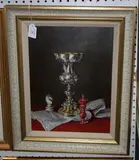 Peter F. Fuller, Still Life Study of a Silver Chalice beside Two Chess Pieces, oil on canvas