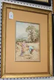 Walter Duncan, Figures gathering Corn in a Landscape, watercolour