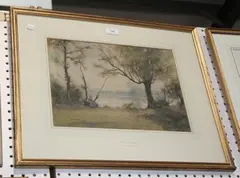 Stafford Leake, Woman on the Bank of a Lake, watercolour
