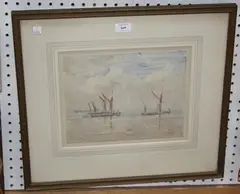 Philip Connard, Study of Fishing Boats and a Masted Vessel, watercolour