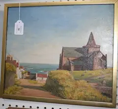 Wilfred C. Applebey, View of a Coastal Village and Church, probably Scotland, oil on canvas