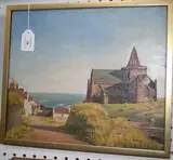 Wilfred C. Applebey, View of a Coastal Village and Church, probably Scotland, oil on canvas