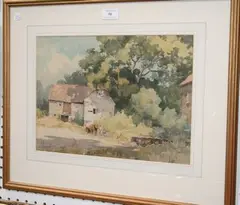 William Hyams, View of a Sussex Barn, early/mid-20th Century watercolour with pencil