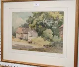 William Hyams, View of a Sussex Barn, early/mid-20th Century watercolour with pencil