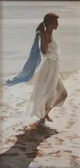 Lluís Ribas, Young Woman walking in the Surf, oil on canvas