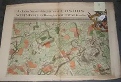 John Rocque, An Exact Survey of the Citys of London, Westminster, ye Borough of Southwark and County near Ten Miles round begun in 1741 and ended in 1745, engraving in five sections by Richard Parr