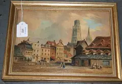 E.G. Hunt, View in the Halles, Rouen, oil on canvas