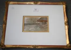 R. Meyerheim, The Duck Pond' and 'Watering Cattle, watercolours with gouache