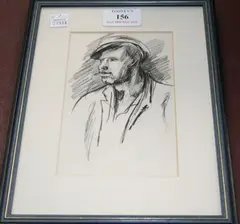 Hilda Jillard, Study of a Man smoking, charcoal drawing