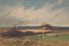 Landscape with Flock of Sheep by Sylvester Stannard, watercolour, sold Apr 2011