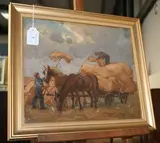 Alfred V. Bensen, Figures loading a Haycart, oil on canvas laid on board