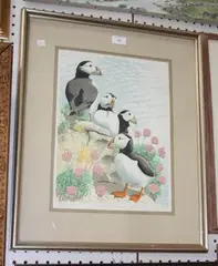 John Tennent, Puffins, 1982, lithograph printed in colours