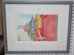 Robert Hichens, Study of Beach Huts in Fish Hoek, South Africa, watercolour