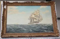 John Terry, Bound for Melbourne' (Study of the Sailing Vessel 'Harbinger' in Choppy Waters), oil on canvas