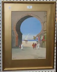 B. Rappino, An Eastern Carpet Seller' and 'Midday Rest, a pair of 20th Century watercolours with gouache