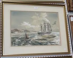 Ronald Dean, Coastal Views with Sailing Vessels, a pair of mid-20th Century watercolours with gouache