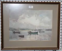 Everett Galloway, Fishing Boats of Kincardine, watercolour