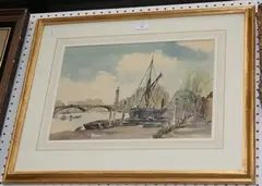 Henrietta Nathan, View of Waterloo Bridge and the South Bank from the Thames Embankment, watercolour