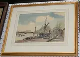 Henrietta Nathan, View of Waterloo Bridge and the South Bank from the Thames Embankment, watercolour