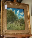 Charles Calvert, Landscape with Figure and Sheep near a Cottage, possibly France, oil on board