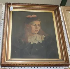 Edith Hardwicke, Half Length Portrait of a Girl, her Hair tied with a Pink Ribbon, 1900, oil on canvas