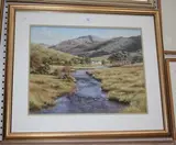 Ann Knowler, Arieniskill, Lochaber, West Highlands' (Landscape with a Cottage, River and Mountains), watercolour