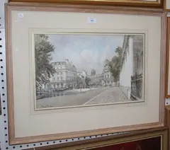 Dennis Flanders, Belgrave Square and St Paul's Church, Knightsbridge', 20th Century pen, ink and wash