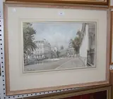 Dennis Flanders, Belgrave Square and St Paul's Church, Knightsbridge', 20th Century pen, ink and wash