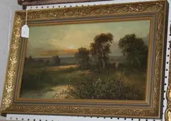 Frank Hider, Landscape with a Figure walking near a Pool of Water, Hills in the distance, oil on canvas