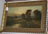 Frank Hider, Landscape with a Figure walking near a Pool of Water, Hills in the distance, oil on canvas