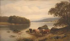 George Vicat Cole, Cattle on the Bank of a River, oil on canvas