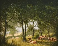 Edward Hersey, Cattle resting in the Shade of Trees, oil on canvas