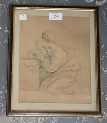 F. Spencer, Study of a Mother and Child, the Lady wearing Classical Costume, 1782, pencil heightened with white chalk