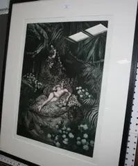 Frank Martin, Mata Hari, etching printed in green and brown