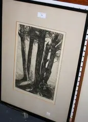Charles Holroyd, Figure seated at the Foot of a Tree, monochrome etching