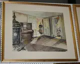 Montague Charman, Interior View with a Woman in a Doorway, watercolour