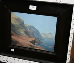 Ivor Innes, Coastal View with Rocky Headland, oil on board
