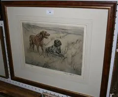 Henry Wilkinson, Study of Two Wolfhounds, colour etching