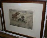 Henry Wilkinson, Study of Two Wolfhounds, colour etching