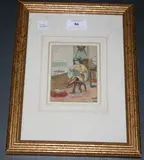 Blanche Handler, Girl seated on a Stool beside a Window, watercolour and ink
