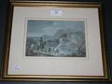 Sir James Stewart, Landscape with Figures and Horses near a Castle and Moat, watercolour and ink