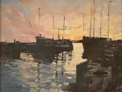Bryant Cortis, Sunset Newlyn, oil on canvas