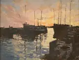 Bryant Cortis, Sunset Newlyn, oil on canvas