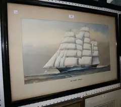 W.A. Smyth, Fiery Cross' (Study of the Tea Clipper), watercolour and gouache