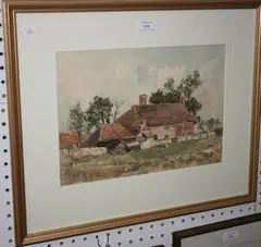 Oliver Hall, View of a Sussex Farm House, probably Adversane, watercolour