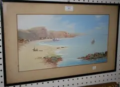 T. Weston, View of a Beach and Cove, probably Devon, watercolour and gouache